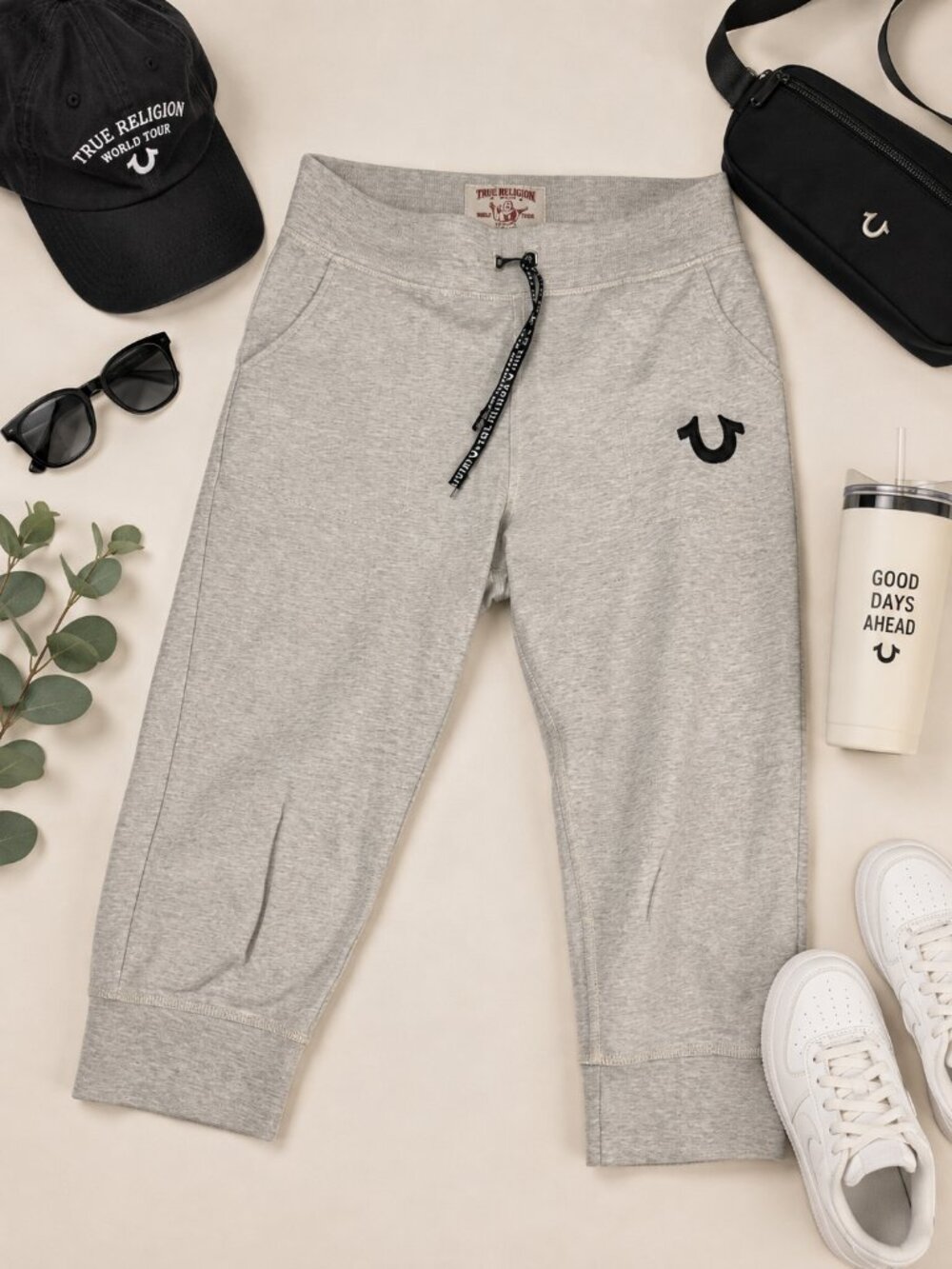 True Religion World Tour Gray Capri Sweatpants Women's Small Cropped Joggers